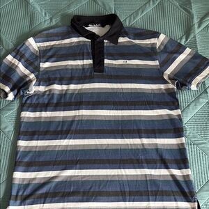 Travis Mathew Blue and Black Polo Shirt with Striped Design